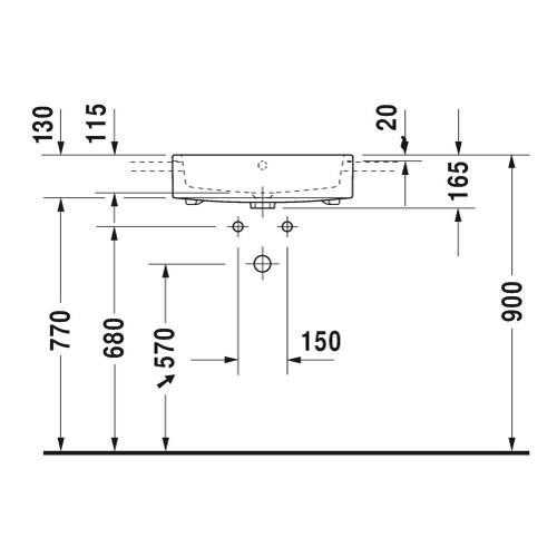 Immagine di Duravit VERO AIR lavabo semincasso 55 cm, senza foro per rubinetteria, con troppopieno, con bordo per rubinetteria, WonderGliss, colore bianco 03825500601