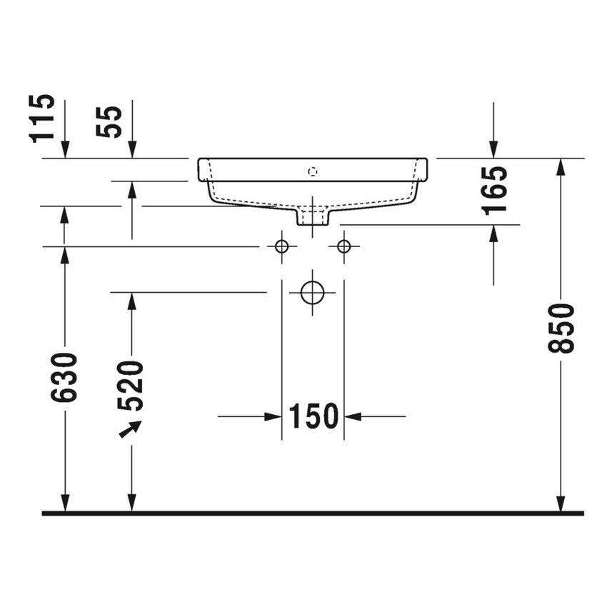 Immagine di Duravit VERO AIR lavabo da incasso soprapiano 55 cm, monoforo, con troppopieno, con bordo per rubinetteria, colore bianco 0383550000