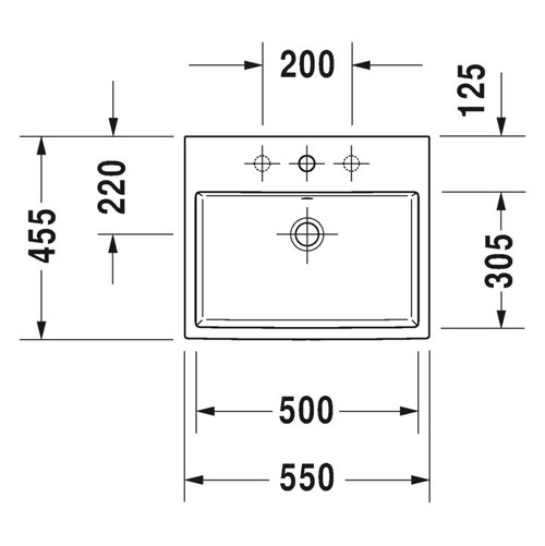 Immagine di Duravit VERO AIR lavabo da incasso soprapiano 55 cm, monoforo, con troppopieno, con bordo per rubinetteria, WonderGliss, colore bianco 03835500001