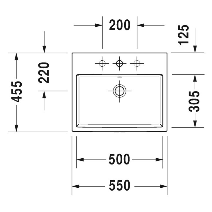 Immagine di Duravit VERO AIR lavabo da incasso soprapiano 55 cm, senza foro per rubinetteria, con troppopieno, con bordo per rubinetteria, WonderGliss, colore bianco 03835500601