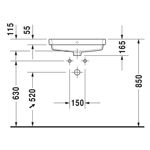 Immagine di Duravit VERO AIR lavabo da incasso soprapiano 55 cm, senza foro per rubinetteria, con troppopieno, con bordo per rubinetteria, WonderGliss, colore bianco 03835500601