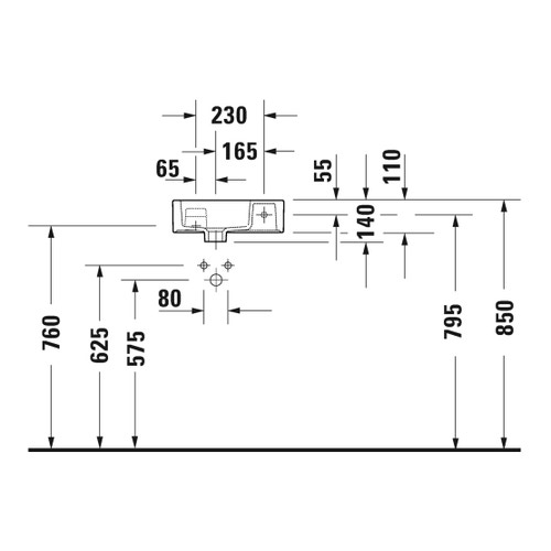 Immagine di Duravit VERO AIR lavamani consolle 38 cm, foro per rubinetteria a destra, senza troppopieno, con bordo per rubinetteria, lato inferiore smaltato, colore bianco 0724380000