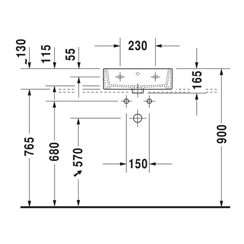 Immagine di Duravit VERO AIR lavamani consolle 45 cm, monoforo, con troppopieno, con bordo per rubinetteria, lato inferiore smaltato, colore bianco 0724450000