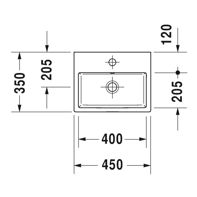 Immagine di Duravit VERO AIR lavamani consolle 45 cm, senza foro per rubinetteria, con troppopieno, con bordo per rubinetteria, lato inferiore smaltato, colore bianco 0724450060