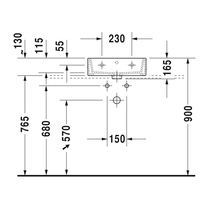 Immagine di Duravit VERO AIR lavamani consolle 45 cm, senza foro per rubinetteria, con troppopieno, con bordo per rubinetteria, lato inferiore smaltato, colore bianco 0724450060