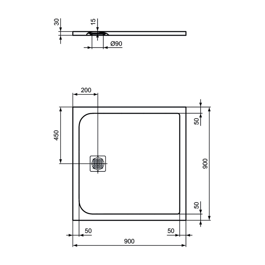 Immagine di Ideal Standard ULTRA FLAT S piatto doccia quadrato 90 cm ultrasottile, colore grigio cemento finitura opaco effetto pietra K8215FS