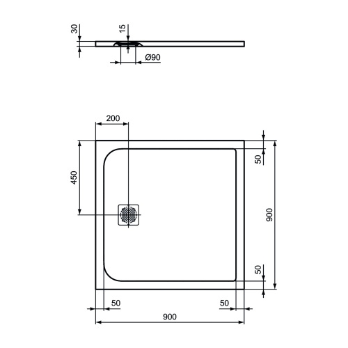 Immagine di Ideal Standard ULTRA FLAT S piatto doccia quadrato 90 cm ultrasottile, colore nero finitura opaco effetto pietra K8215FV