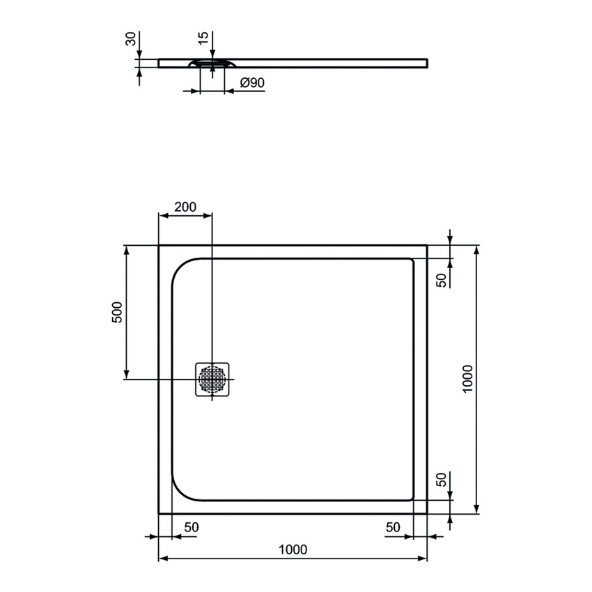 Immagine di Ideal Standard ULTRA FLAT S piatto doccia quadrato 100 cm ultrasottile, colore nero finitura opaco effetto pietra K8216FV