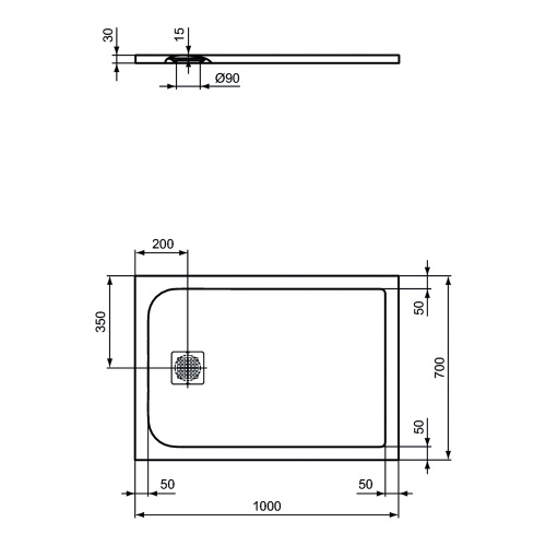 Immagine di Ideal Standard ULTRA FLAT S piatto doccia rettangolare L.100 P.70 cm ultrasottile, colore nero finitura opaco effetto pietra K8218FV