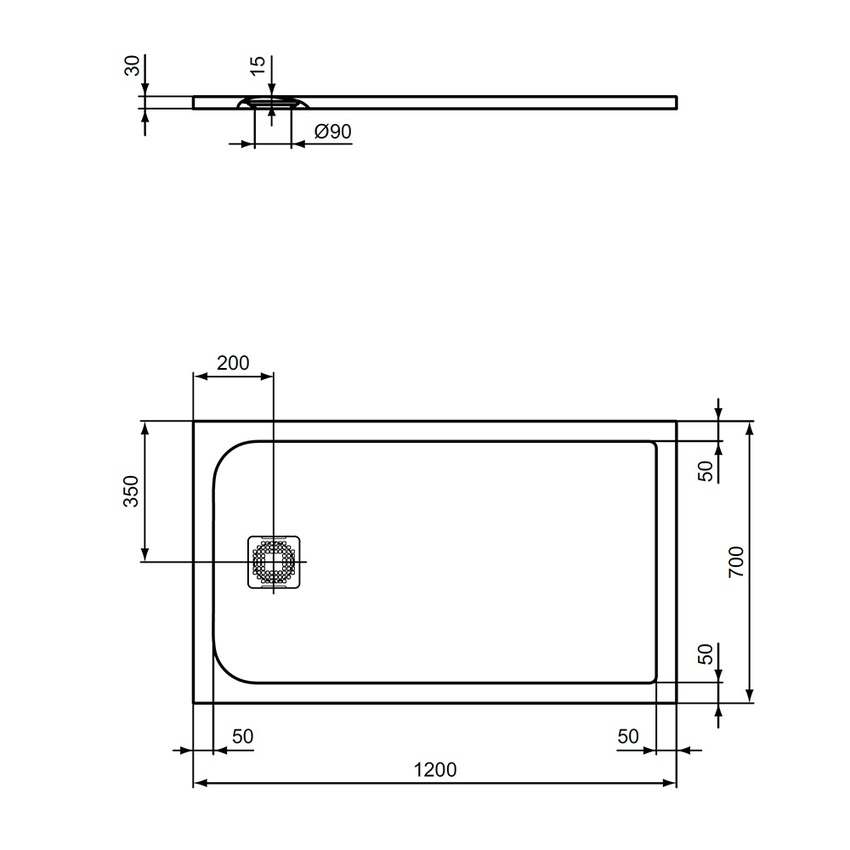 Immagine di Ideal Standard ULTRA FLAT S piatto doccia rettangolare L.120 P.70 cm ultrasottile, colore grigio cemento finitura opaco effetto pietra K8221FS