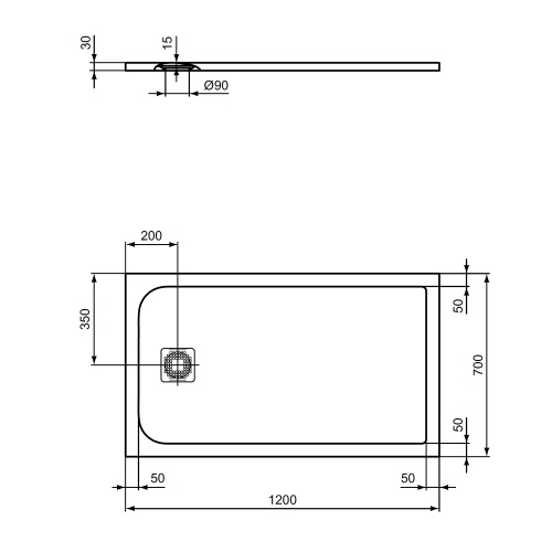 Immagine di Ideal Standard ULTRA FLAT S piatto doccia rettangolare L.120 P.70 cm ultrasottile, colore nero finitura opaco effetto pietra K8221FV