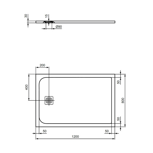 Immagine di Ideal Standard ULTRA FLAT S piatto doccia rettangolare L.120 P.80 cm ultrasottile, colore bianco finitura opaco effetto pietra K8227FR