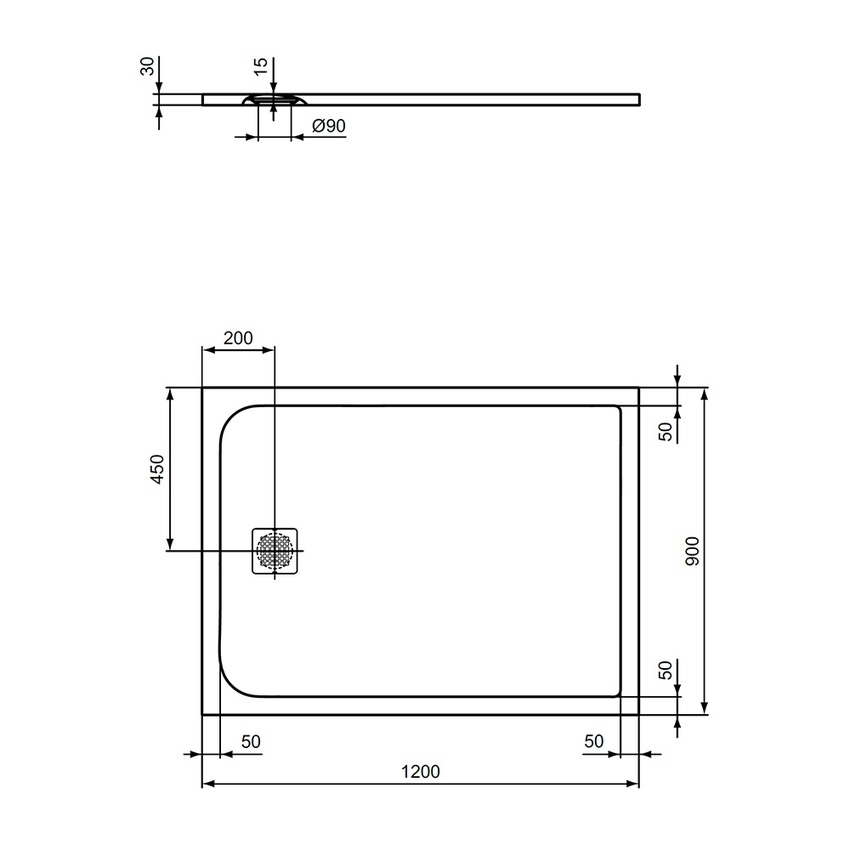 Immagine di Ideal Standard ULTRA FLAT S piatto doccia rettangolare L.120 P.90 cm ultrasottile, colore bianco finitura opaco effetto pietra K8230FS
