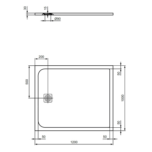 Immagine di Ideal Standard ULTRA FLAT S piatto doccia rettangolare L.120 P.100 cm ultrasottile, colore bianco finitura opaco effetto pietra K8232FR