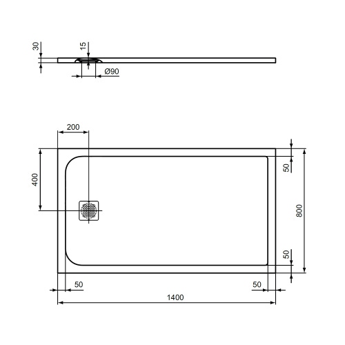 Immagine di Ideal Standard ULTRA FLAT S piatto doccia rettangolare L.140 P.80 cm ultrasottile, colore nero finitura opaco effetto pietra K8237FV