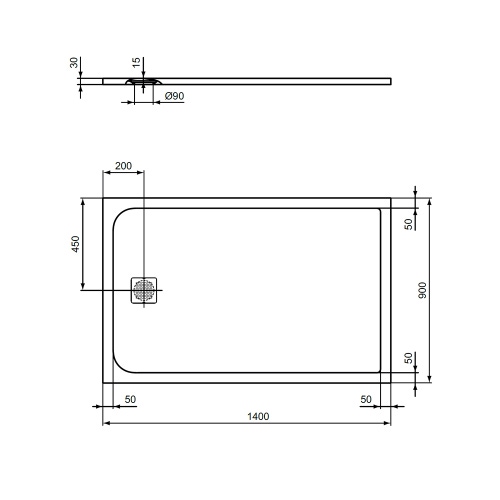 Ideal Standard K8327FR ULTRA FLAT S piatto doccia rettangolare L.200 P.100  cm ultrasottile, colore bianco finitura opaco effetto pietra