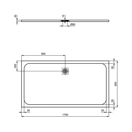 Immagine di Ideal Standard ULTRA FLAT S piatto doccia rettangolare L.170 P.90 cm ultrasottile, colore grigio cemento finitura opaco effetto pietra K8285FS