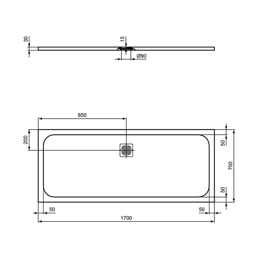 Immagine di Ideal Standard ULTRA FLAT S piatto doccia rettangolare L.170 P.70 cm ultrasottile, colore grigio cemento finitura opaco effetto pietra K8281FS