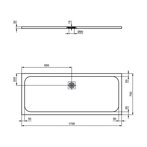 Immagine di Ideal Standard ULTRA FLAT S piatto doccia rettangolare L.170 P.70 cm ultrasottile, colore sabbia finitura opaco effetto pietra K8281FT