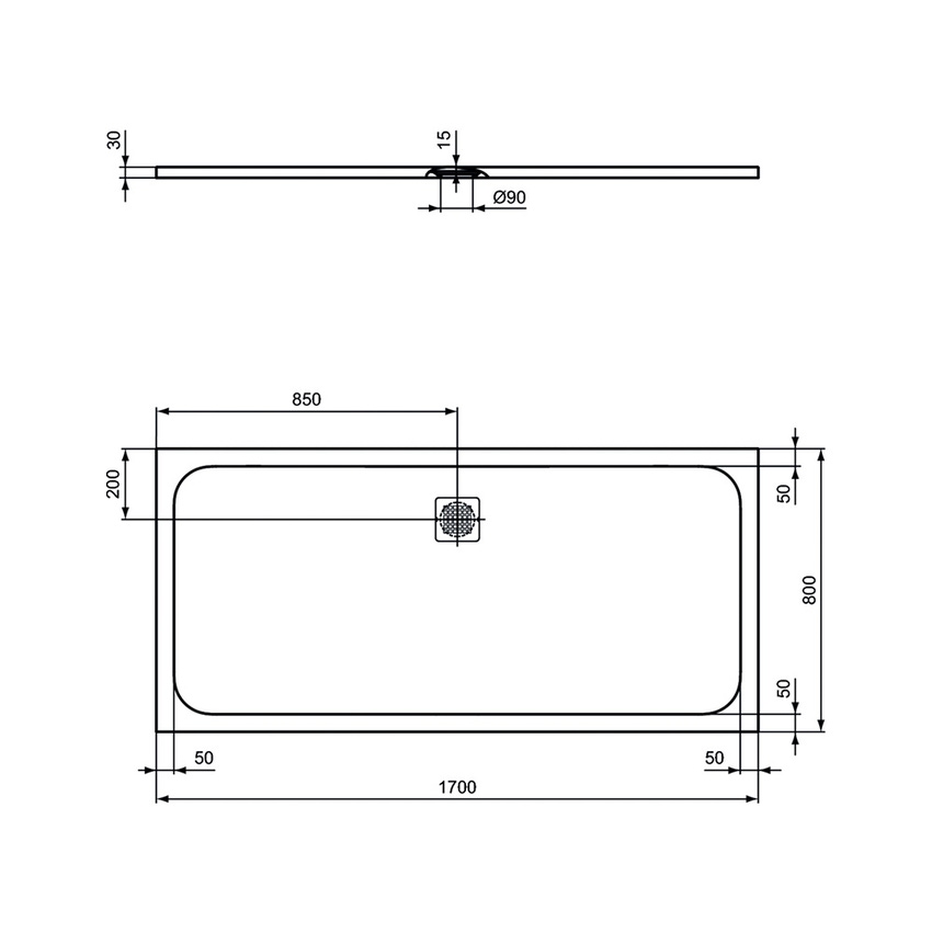 Immagine di Ideal Standard ULTRA FLAT S piatto doccia rettangolare L.170 P.80 cm ultrasottile, colore bianco finitura opaco effetto pietra K8284FR