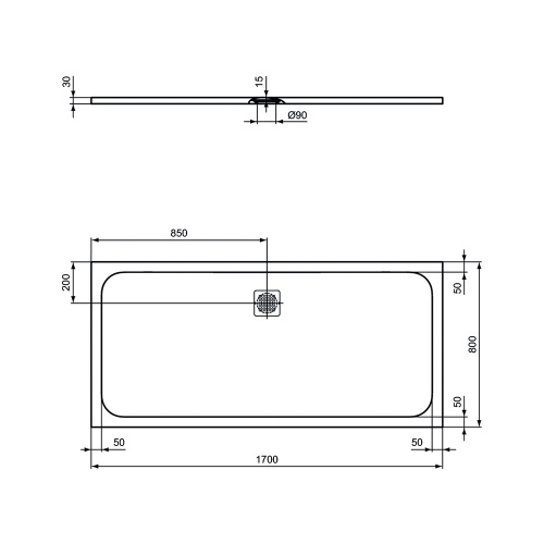 Immagine di Ideal Standard ULTRA FLAT S piatto doccia rettangolare L.170 P.80 cm ultrasottile, colore nero finitura opaco effetto pietra K8284FV