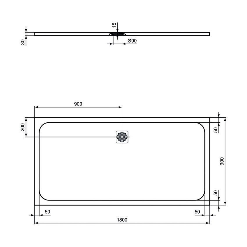 Immagine di Ideal Standard ULTRA FLAT S piatto doccia rettangolare L.180 P.90 cm ultrasottile, colore grigio cemento finitura opaco effetto pietra K8306FS
