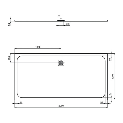 Immagine di Ideal Standard ULTRA FLAT S piatto doccia rettangolare L.200 P.100 cm ultrasottile, colore bianco finitura opaco effetto pietra K8327FR