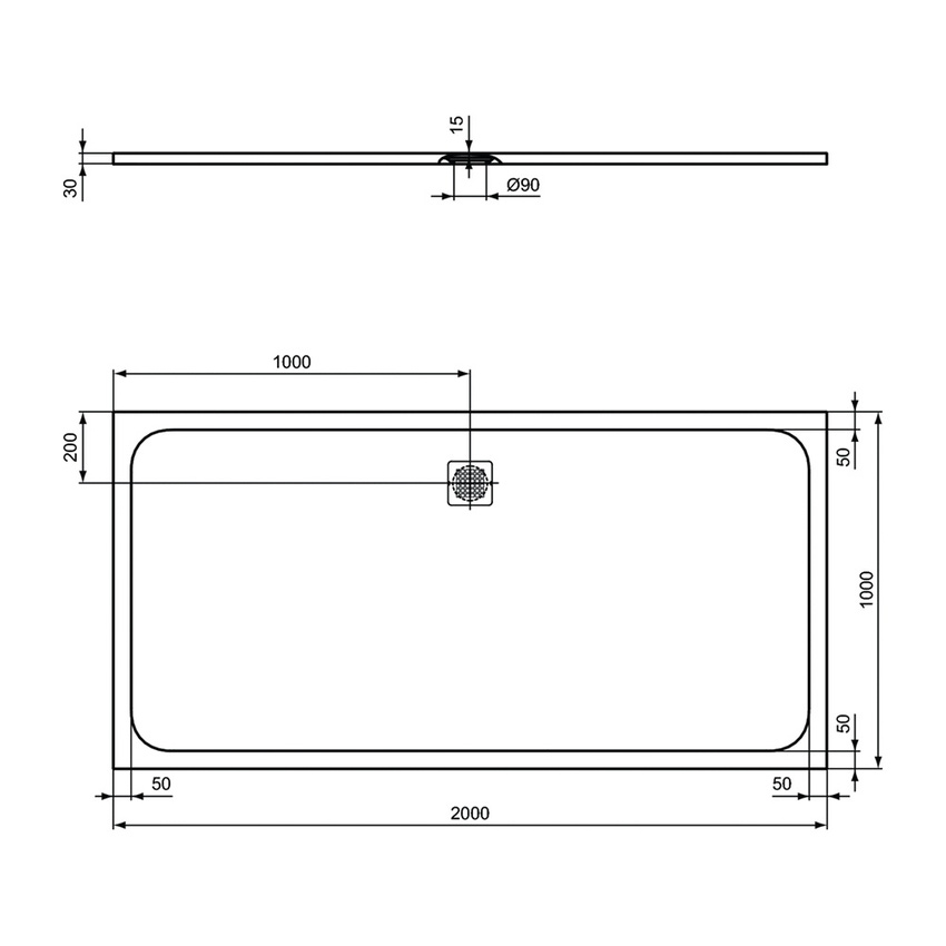 Immagine di Ideal Standard ULTRA FLAT S piatto doccia rettangolare L.200 P.100 cm ultrasottile, colore bianco finitura opaco effetto pietra K8327FR