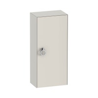 Immagine di Duravit WHITE TULIP colonna bassa H.88 cm, 1 anta con cerniera a sinistra e 2 ripiani in vetro con supporti in alluminio, frontale e corpo colore bianco nordic finitura opaco WT1323L3939