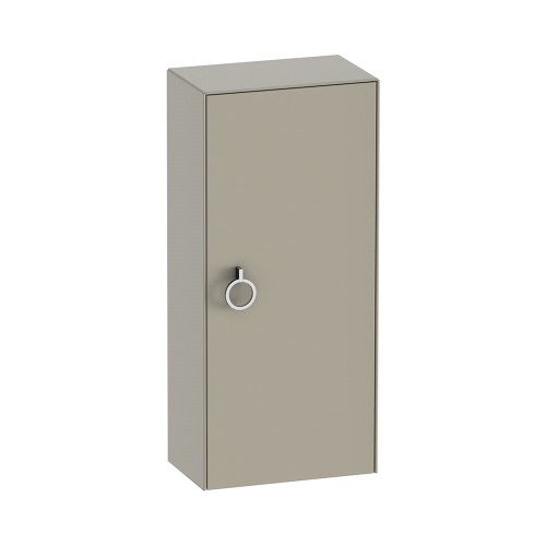 Immagine di Duravit WHITE TULIP colonna bassa H.88 cm, 1 anta con cerniera a sinistra e 2 ripiani in vetro con supporti in alluminio, frontale e corpo colore taupe finitura opaco WT1323L6060