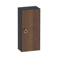 Immagine di Duravit WHITE TULIP colonna bassa H.88 cm, 1 anta con cerniera a sinistra e 2 ripiani in vetro con supporti in alluminio, frontale in legno massello finitura noce, corpo colore grigio grafite finitura opaco WT1323L7758