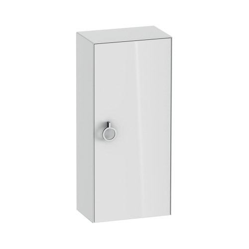 Immagine di Duravit WHITE TULIP colonna bassa H.88 cm, 1 anta con cerniera a sinistra e 2 ripiani in vetro con supporti in alluminio, frontale e corpo colore bianco finitura lucido WT1323L8585
