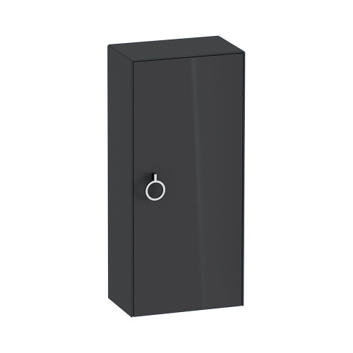 Immagine di Duravit WHITE TULIP colonna bassa H.88 cm, 1 anta con cerniera a sinistra e 2 ripiani in vetro con supporti in alluminio, frontale e corpo colore grigio grafite finitura lucido WT1323LH1H1