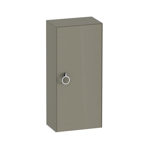 Immagine di Duravit WHITE TULIP colonna bassa H.88 cm, 1 anta con cerniera a sinistra e 2 ripiani in vetro con supporti in alluminio, frontale e corpo colore grigio pietra finitura lucido WT1323LH2H2