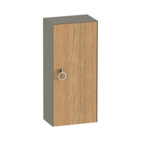 Immagine di Duravit WHITE TULIP colonna bassa H.88 cm, 1 anta con cerniera a sinistra e 2 ripiani in vetro con supporti in alluminio, frontale in legno massello finitura rovere, corpo colore grigio pietra finitura lucido WT1323LH5H2