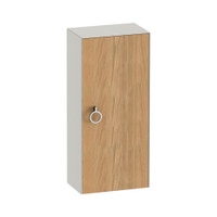 Immagine di Duravit WHITE TULIP colonna bassa H.88 cm, 1 anta con cerniera a sinistra e 2 ripiani in vetro con supporti in alluminio, frontale in legno massello finitura rovere, corpo colore bianco nordic finitura opaco WT1323LH539