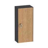 Immagine di Duravit WHITE TULIP colonna bassa H.88 cm, 1 anta con cerniera a sinistra e 2 ripiani in vetro con supporti in alluminio, frontale in legno massello finitura rovere, corpo colore grigio grafite finitura opaco WT1323LH558