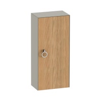 Immagine di Duravit WHITE TULIP colonna bassa H.88 cm, 1 anta con cerniera a sinistra e 2 ripiani in vetro con supporti in alluminio, frontale in legno massello finitura rovere, corpo colore taupe finitura opaco WT1323LH560