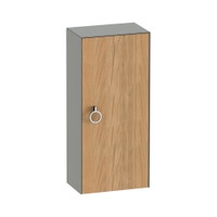 Immagine di Duravit WHITE TULIP colonna bassa H.88 cm, 1 anta con cerniera a sinistra e 2 ripiani in vetro con supporti in alluminio, frontale in legno massello finitura rovere, corpo colore grigio pietra finitura opaco WT1323LH592