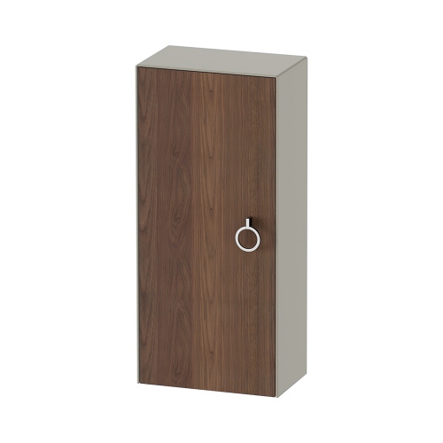 Immagine di Duravit WHITE TULIP colonna bassa H.88 cm, 1 anta con cerniera a destra e 2 ripiani in vetro con supporti in alluminio, frontale in legno massello finitura noce, corpo colore taupe finitura opaco WT1323R7760