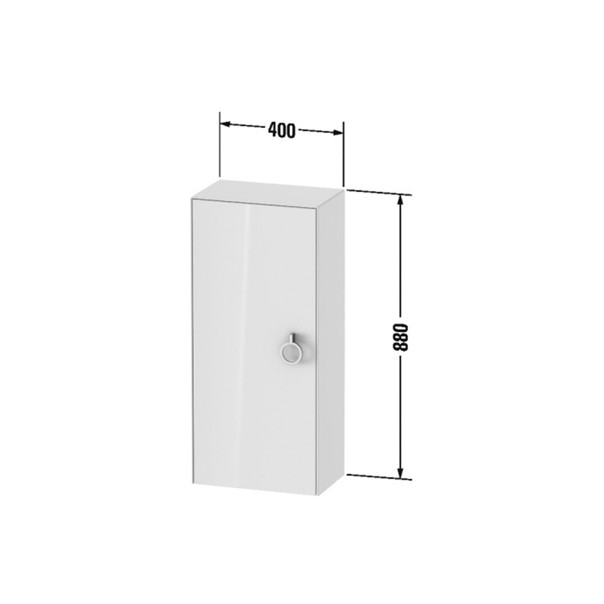 Immagine di Duravit WHITE TULIP colonna bassa H.88 cm, 1 anta con cerniera a destra e 2 ripiani in vetro con supporti in alluminio, frontale in legno massello finitura noce, corpo colore grigio pietra finitura lucido WT1323R7792