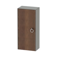 Immagine di Duravit WHITE TULIP colonna bassa H.88 cm, 1 anta con cerniera a destra e 2 ripiani in vetro con supporti in alluminio, frontale in legno massello finitura noce, corpo colore grigio pietra finitura lucido WT1323R7792