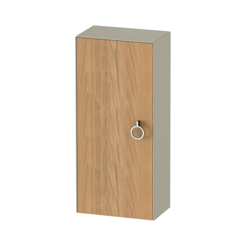 Immagine di Duravit WHITE TULIP colonna bassa H.88 cm, 1 anta con cerniera a destra e 2 ripiani in vetro con supporti in alluminio, frontale in legno massello finitura rovere, corpo colore taupe finitura lucido WT1323RH5H3