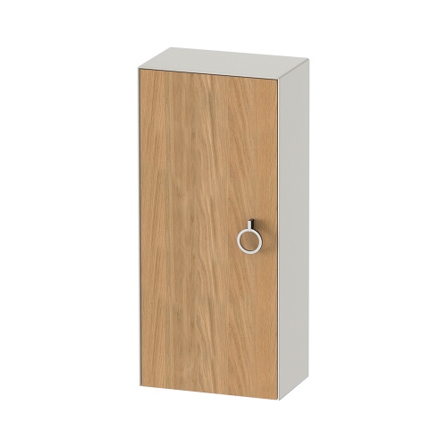 Immagine di Duravit WHITE TULIP colonna bassa H.88 cm, 1 anta con cerniera a destra e 2 ripiani in vetro con supporti in alluminio, frontale in legno massello finitura rovere, corpo colore bianco nordic finitura opaco WT1323RH539