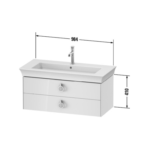 Immagine di Duravit WHITE TULIP base sottolavabo sospesa L.98.4 cm, con 2 cassetti e scasso per il sifone e coprisifone, frontale finitura noce americano massello, corpo colore bianco nordic finitura opaco WT435207739