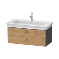 Immagine di Duravit WHITE TULIP base sottolavabo sospesa L.98.4 cm, con 2 cassetti e scasso per il sifone e coprisifone, frontale finitura rovere naturale massello, corpo colore grigio grafite finitura lucido WT43520H5H1