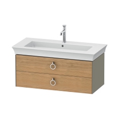 Immagine di Duravit WHITE TULIP base sottolavabo sospesa L.98.4 cm, con 2 cassetti e scasso per il sifone e coprisifone, frontale finitura rovere naturale massello, corpo colore grigio pietra finitura lucido WT43520H5H2