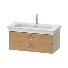 Immagine di Duravit WHITE TULIP base sottolavabo sospesa L.98.4 cm, con 2 cassetti e scasso per il sifone e coprisifone, frontale finitura rovere naturale massello, corpo colore taupe finitura lucido WT43520H5H3