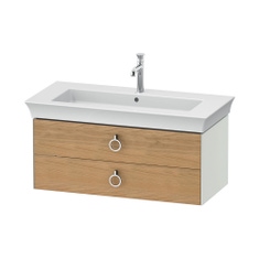 Immagine di Duravit WHITE TULIP base sottolavabo sospesa L.98.4 cm, con 2 cassetti e scasso per il sifone e coprisifone, frontale finitura rovere naturale massello, corpo colore bianco finitura opaco WT43520H536