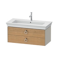 Immagine di Duravit WHITE TULIP base sottolavabo sospesa L.98.4 cm, con 2 cassetti e scasso per il sifone e coprisifone, frontale finitura rovere naturale massello, corpo colore taupe finitura opaco WT43520H560